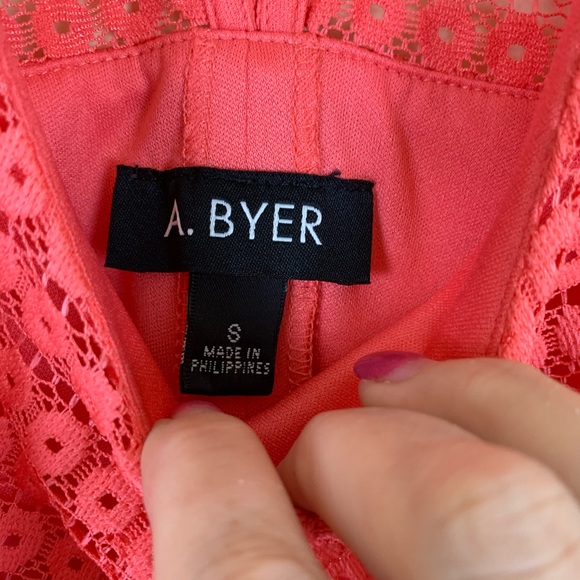 A. Byer Coral Crochet Overlay Mini Dress - Picture 4 of 7